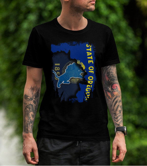 State Of Oregon 1859 With Detroit Lions Mashup T-Shirt