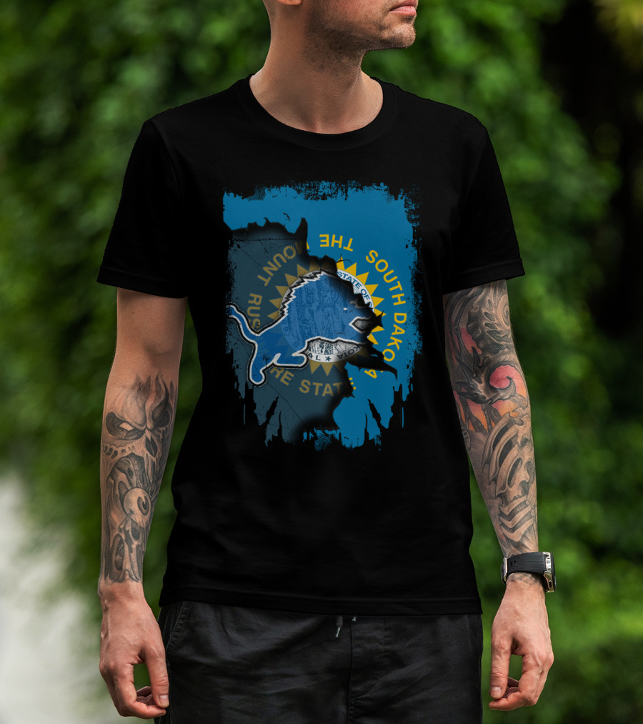 South Dakota With Detroit Lions State Pride T-Shirt