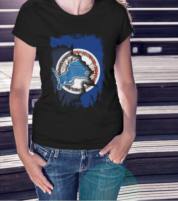 Virginia Detroit Lions Logo Fusion With State Seal T-Shirt