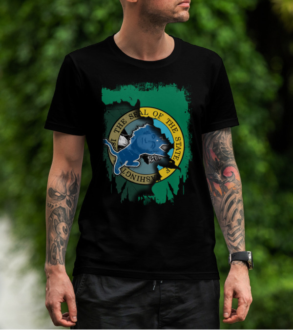 Washington State Seal And Blue Lion Together T-Shirt