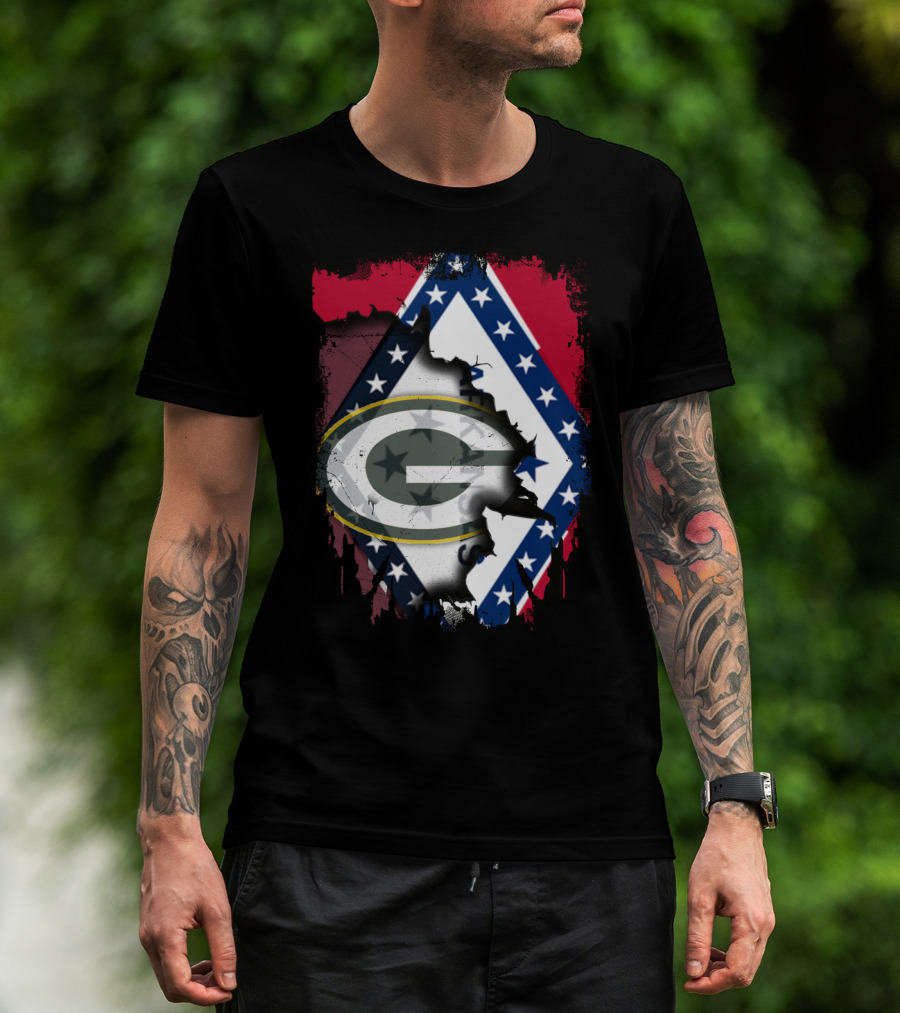 Together Arkansas Green Bay Packers Flag Fusion T-Shirt