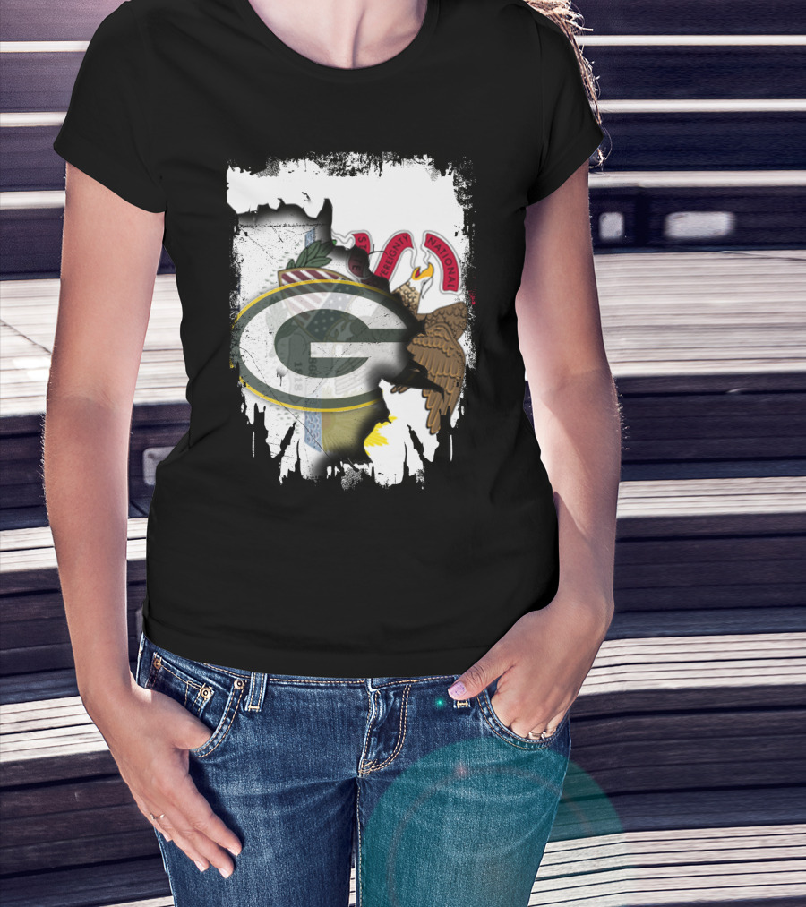 Illinois State Flag Blended With Green Bay Packers T-Shirt