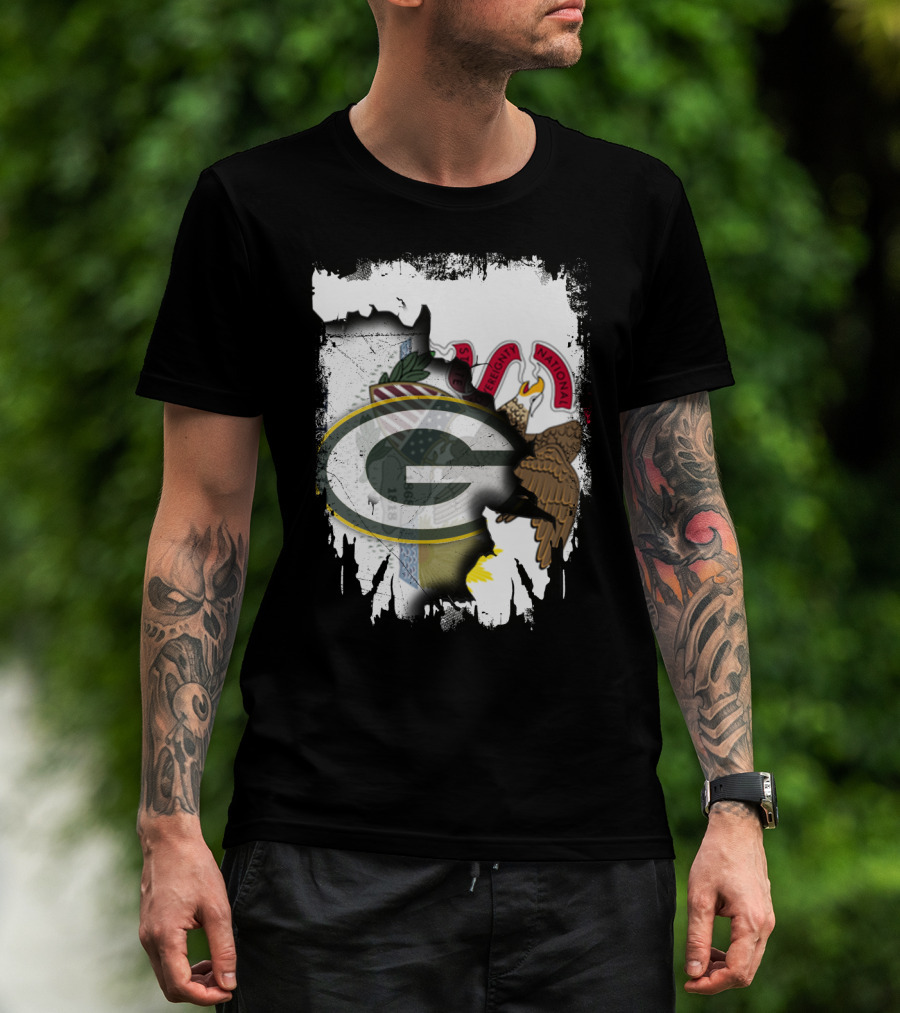 Illinois State Flag Blended With Green Bay Packers T-Shirt