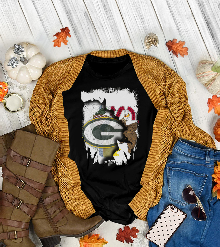 Illinois State Flag Blended with Green Bay Packers T-Shirt