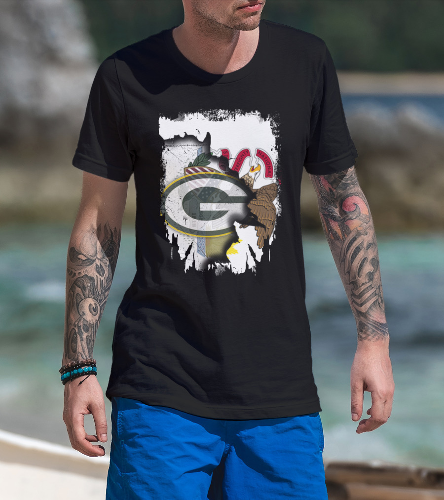 Illinois State Flag Blended With Green Bay Packers T-Shirt