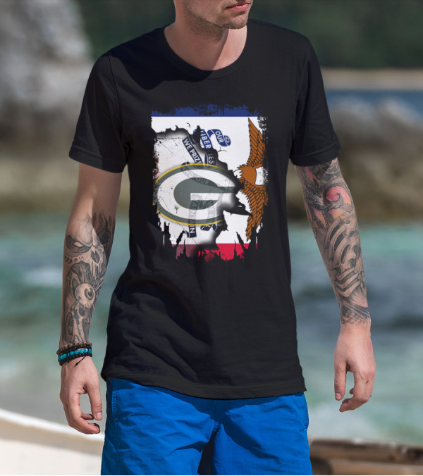 Iowa State Flag With Green Bay Packers Logo Eagle T-Shirt
