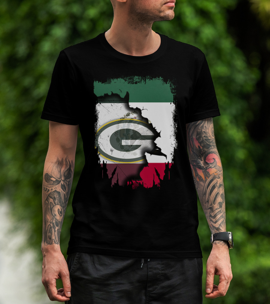 Mexico Flag With Green Bay Packers T-Shirt