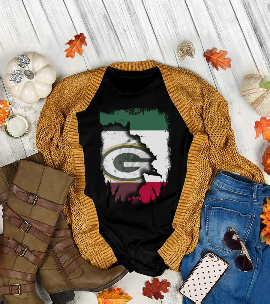 Mexico Flag with Green Bay Packers T-Shirt