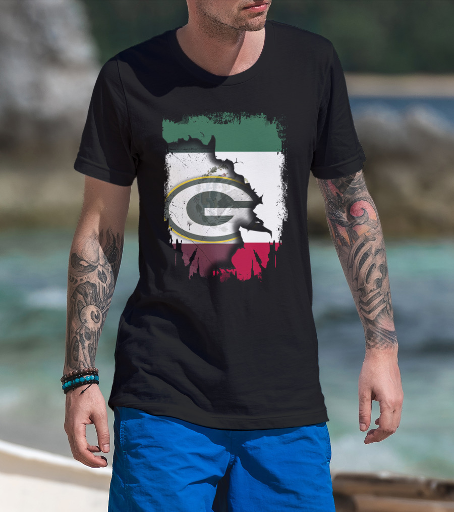 Mexico Flag With Green Bay Packers T-Shirt