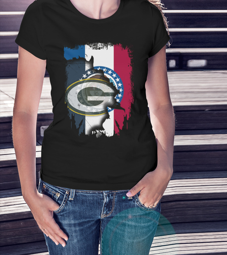 Missouri Flag With Green Bay Packers Logo Fusion T-Shirt