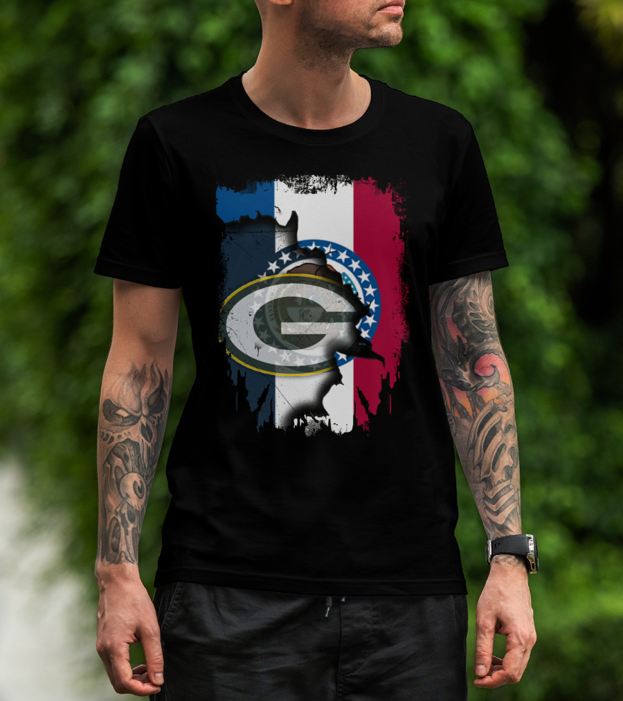 Missouri Flag With Green Bay Packers Logo Fusion T-Shirt