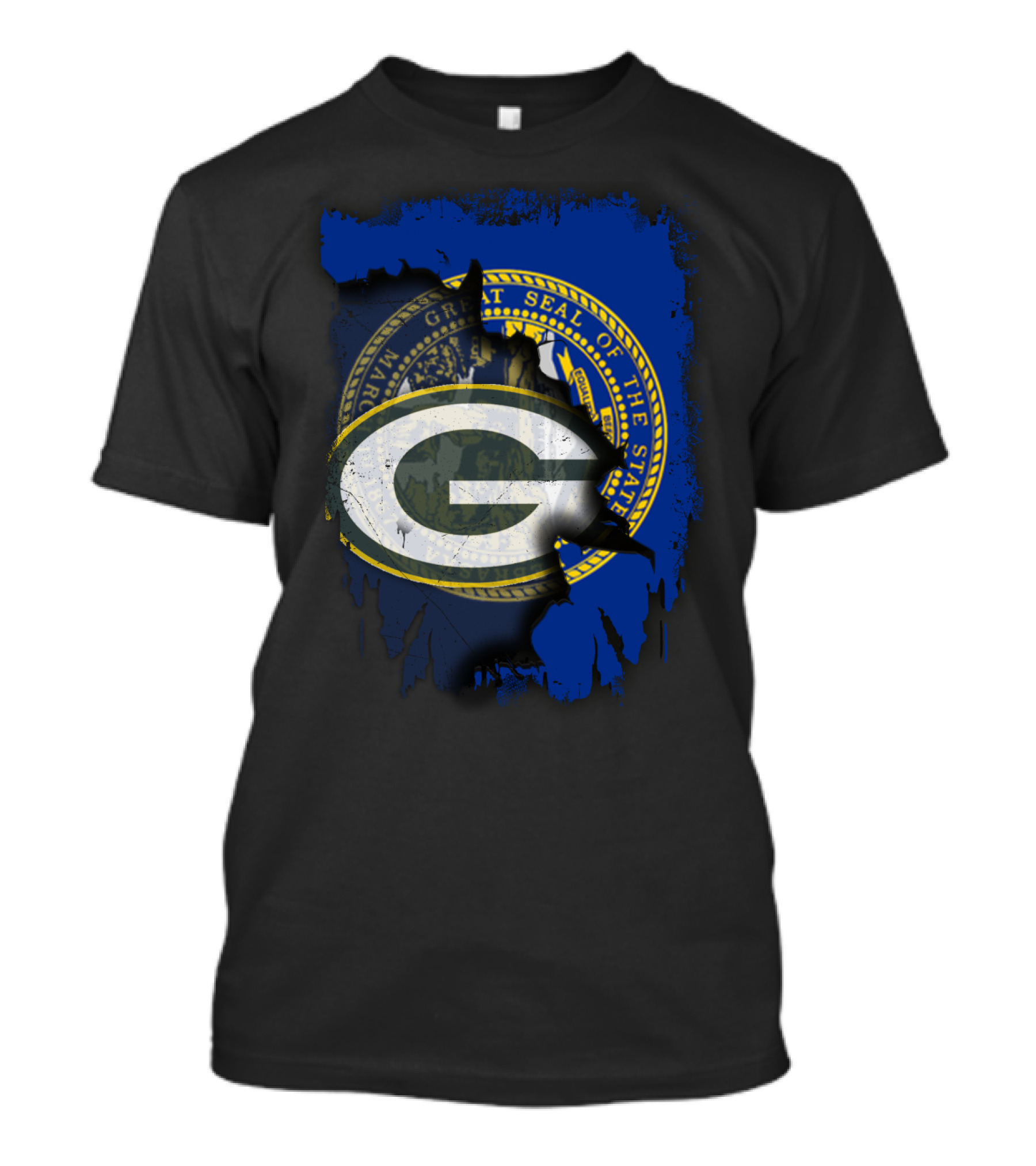 Nebraska State Seal With Packers Logo Fusion T-Shirt