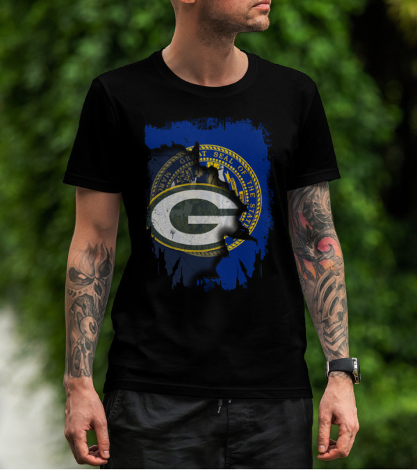 Nebraska State Seal With Packers Logo Fusion T-Shirt
