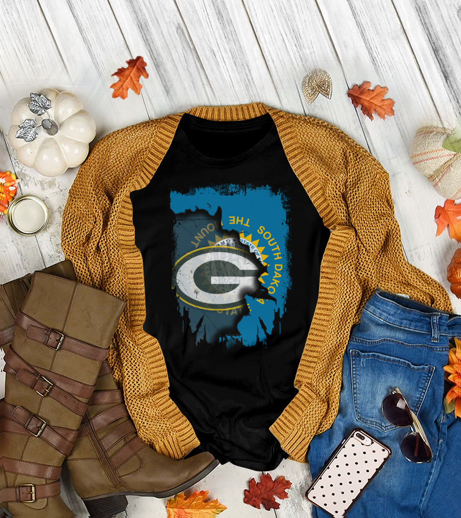 South Dakota Pride with Green Bay Packers Logo and State Seal T-Shirt