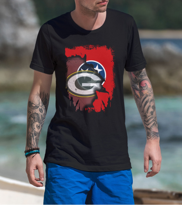 Together Tennessee With Green Bay Packers Logo Over Tennessee Flag T-Shirt