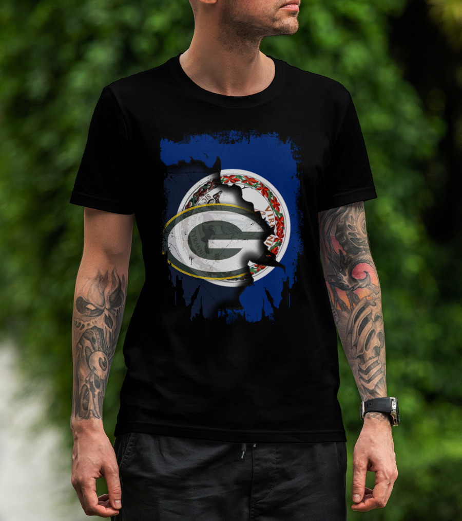 Virginia State Flag With Green Bay Packers Logo Fusion T-Shirt