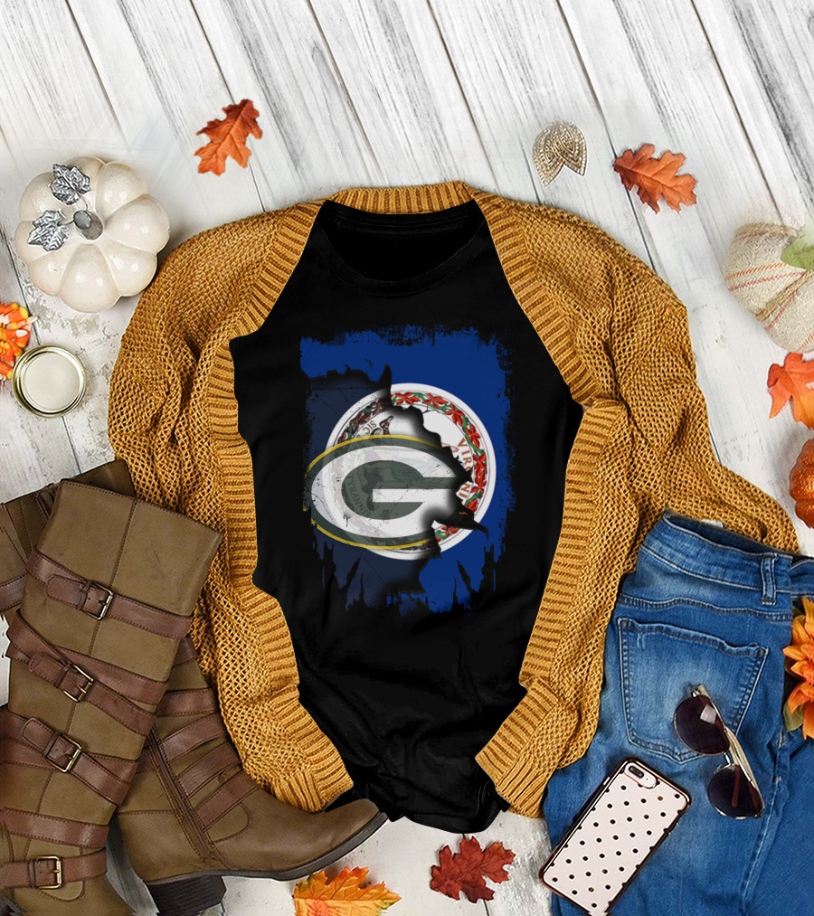 Virginia State Flag with Green Bay Packers Logo Fusion T-Shirt