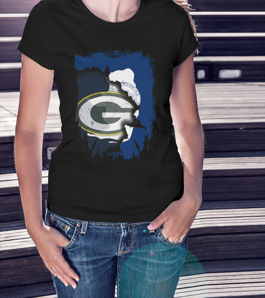 Wyoming State And Green Bay Packers Fusion T-Shirt