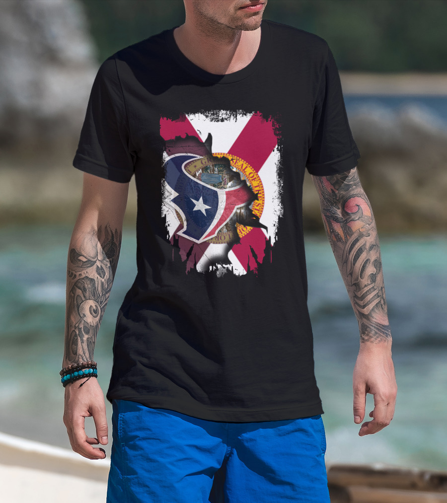 Florida Flag With Houston Texans Logo Fusion T-Shirt
