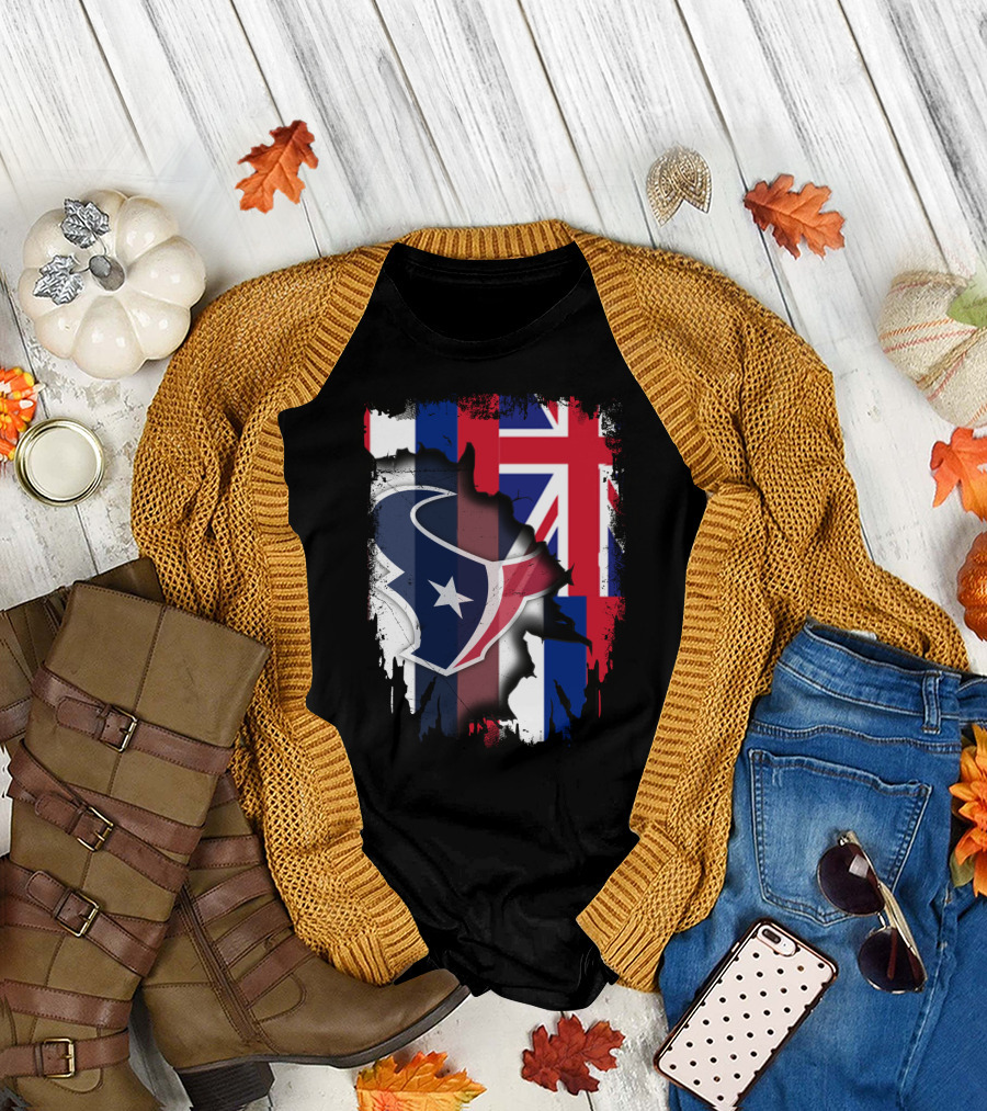 Hawaii Together with Texans Flag and Logo Collaboration T-Shirt