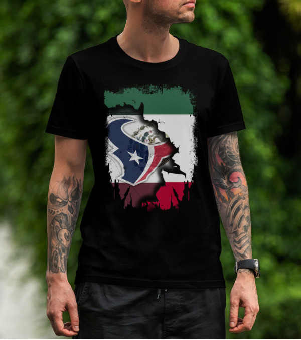 Together Mexico With Texans Flag And Logo Fusion T-Shirt