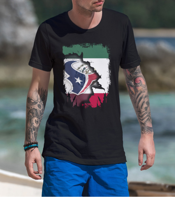 Together Mexico With Texans Flag And Logo Fusion T-Shirt