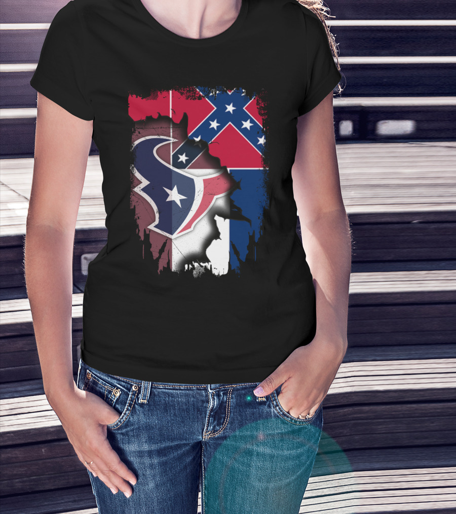 Mississippi Flags And Texans NFL Logo Integration T-Shirt