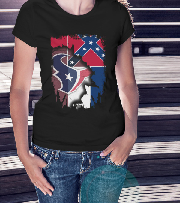 Mississippi Flags And Texans NFL Logo Integration T-Shirt