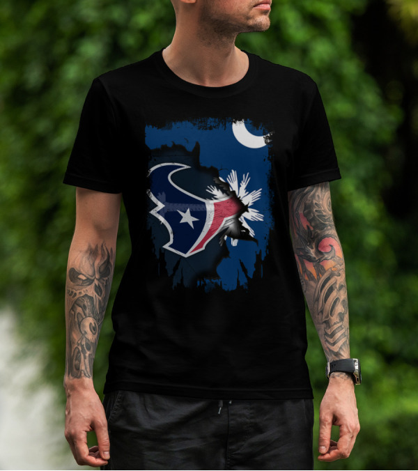 Together South Carolina With Texans Crescent And Palmetto Overlaid With Football T-Shirt