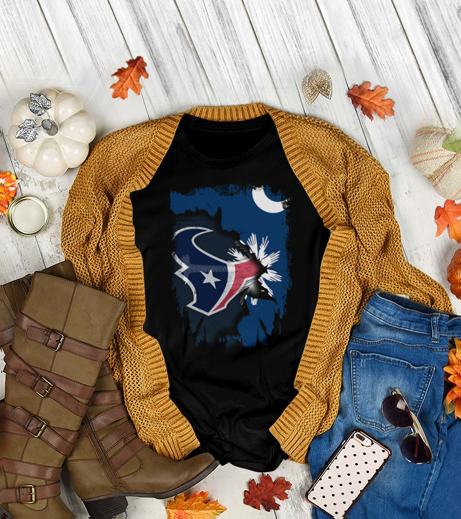 Together South Carolina With Texans Crescent and Palmetto Overlaid with Football T-Shirt