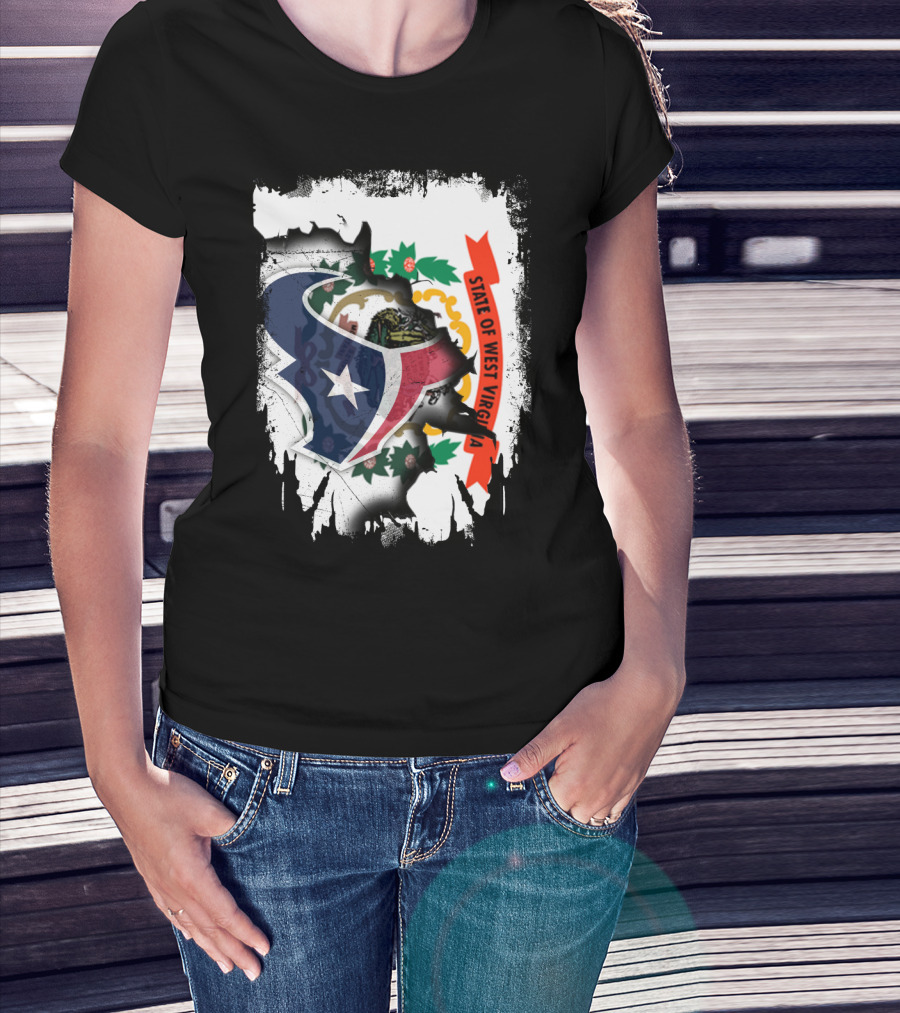 State Of West Virginia With Texans Football Team T-Shirt