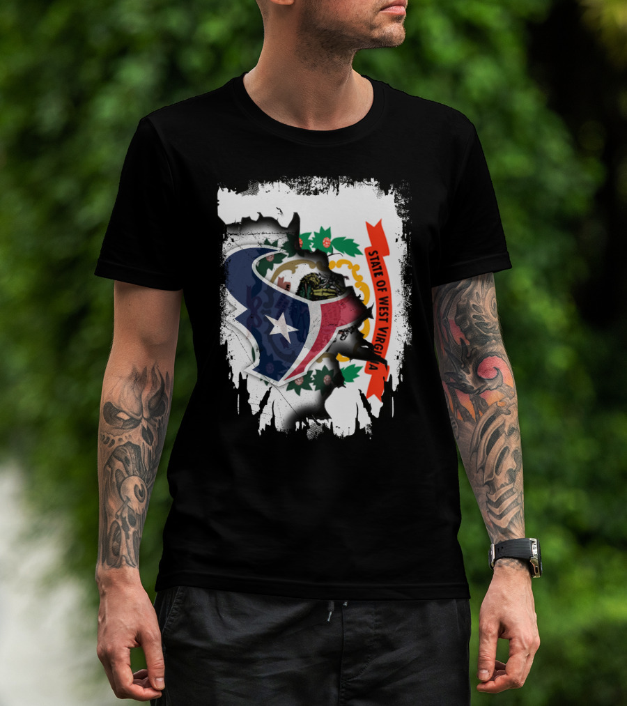 State Of West Virginia With Texans Football Team T-Shirt