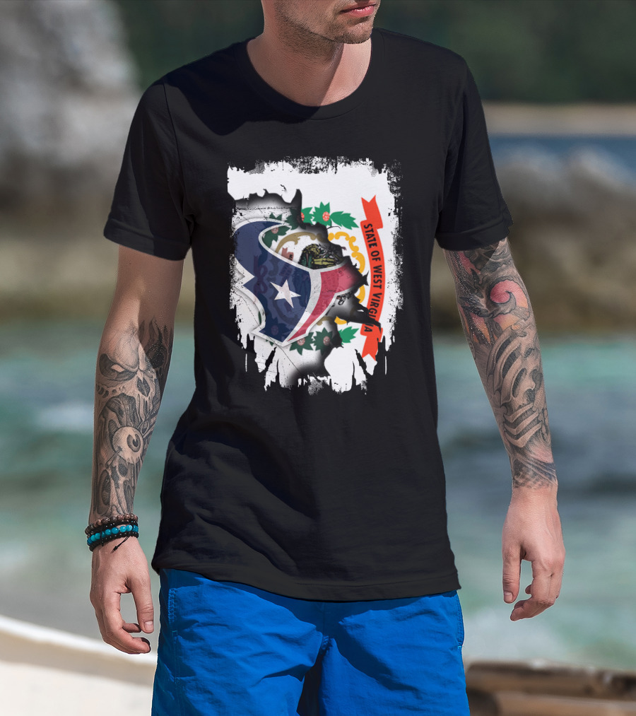 State Of West Virginia With Texans Football Team T-Shirt