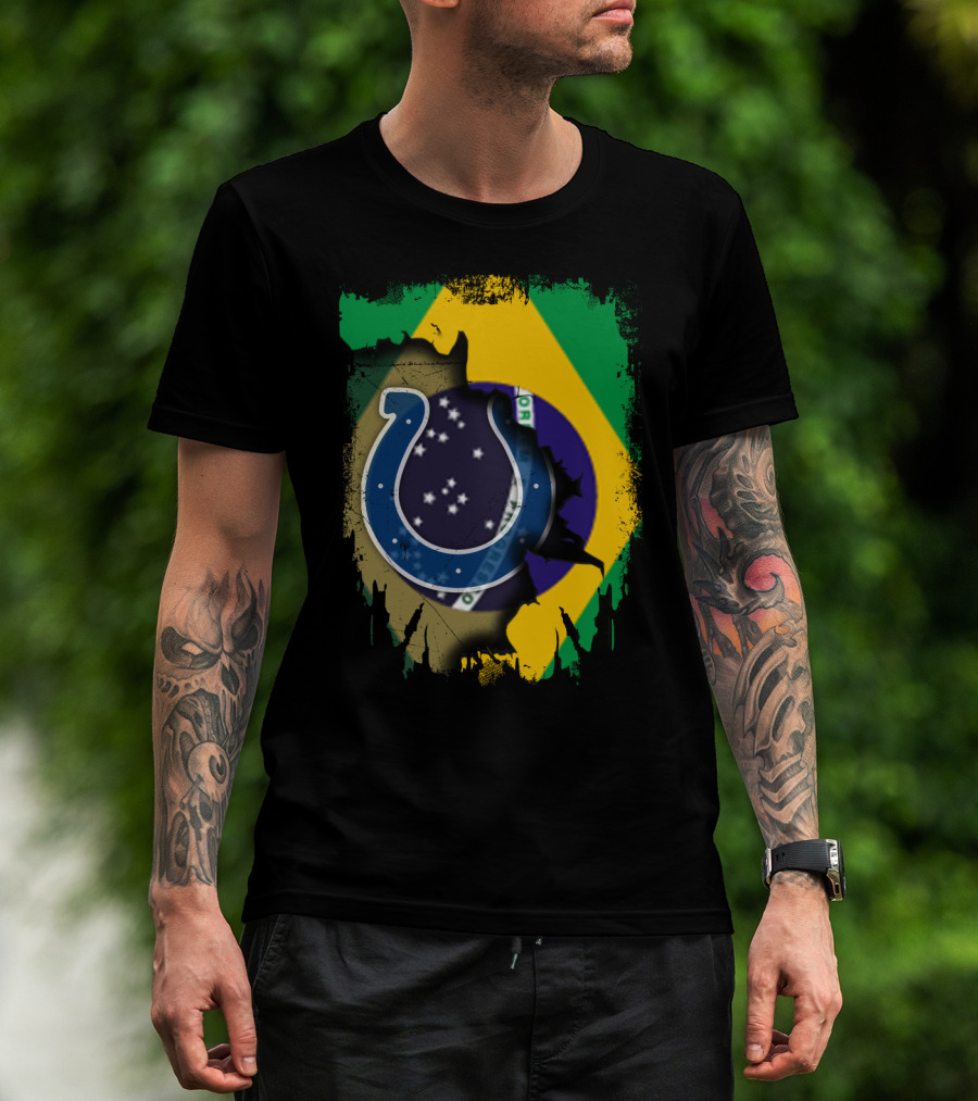 Brazil Flag With Colts Logo Fusion T-Shirt