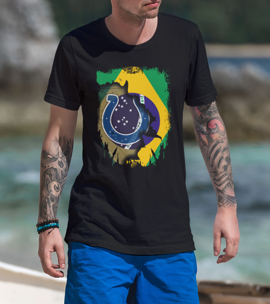 Brazil Flag With Colts Logo Fusion T-Shirt