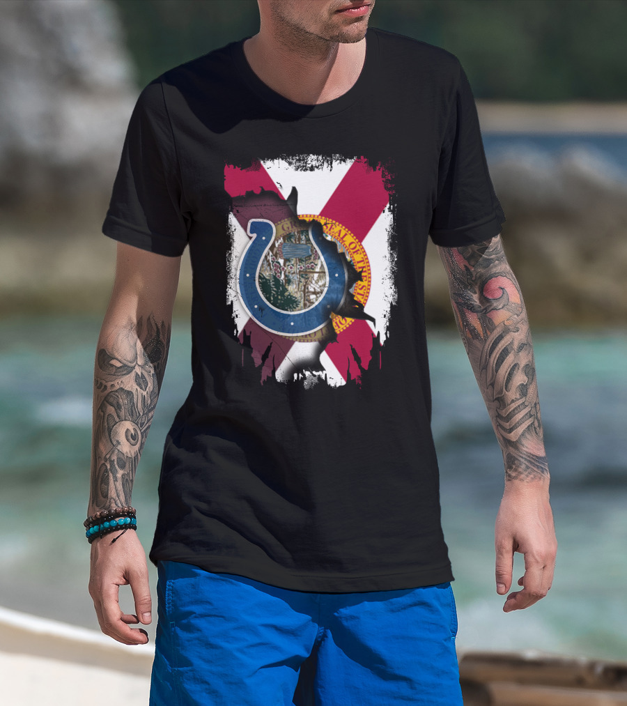 Florida Flag Background With Indianapolis Colts Horseshoe T-Shirt