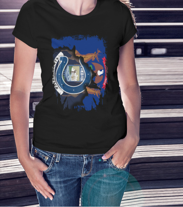 Together Michigan With Indiana Colts Horseshoe Logo And State Emblem T-Shirt