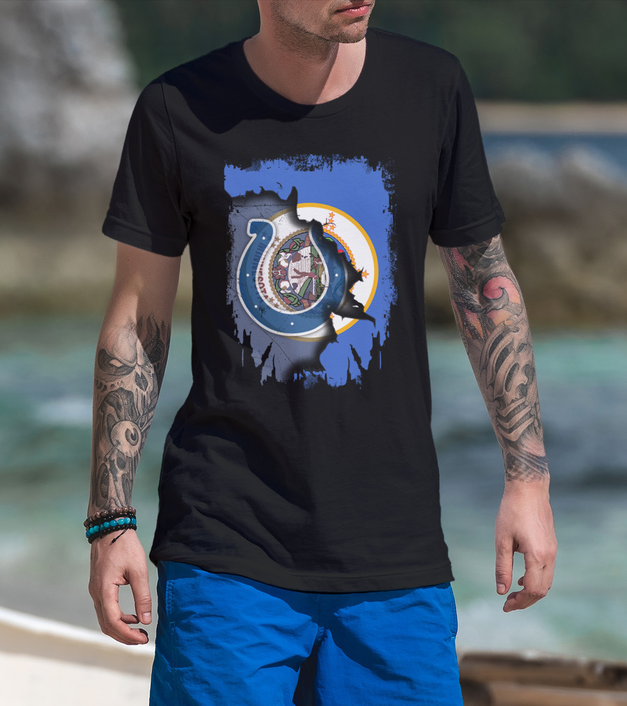 Minnesota State Flag And Indianapolis Colts Logo Overlap T-Shirt