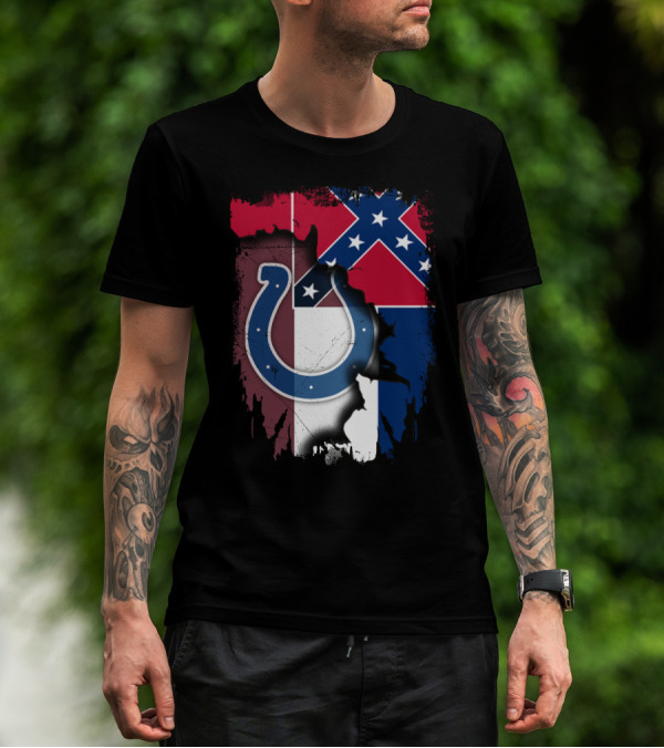 Colts Horseshoe On Mississippi Flag Backdrop T-Shirt