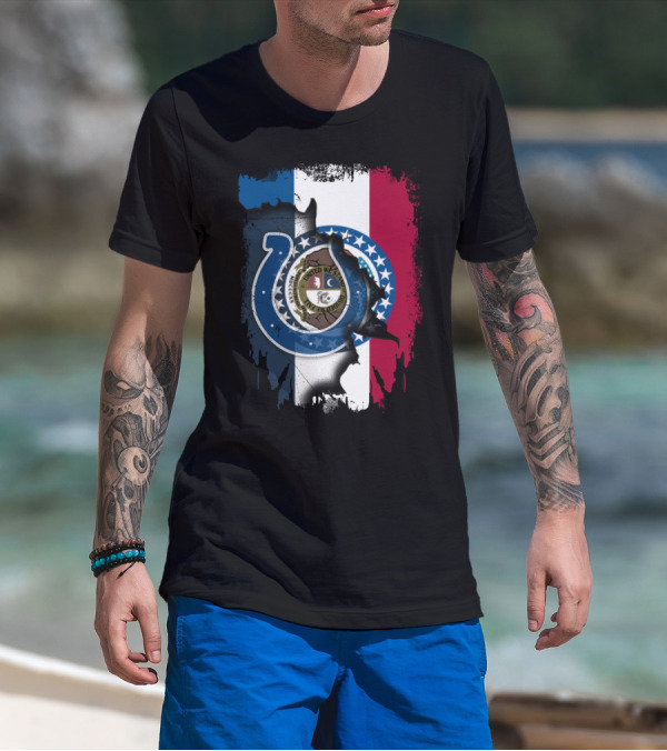 Together Missouri With Colts Horseshoe And Flag Fusion T-Shirt