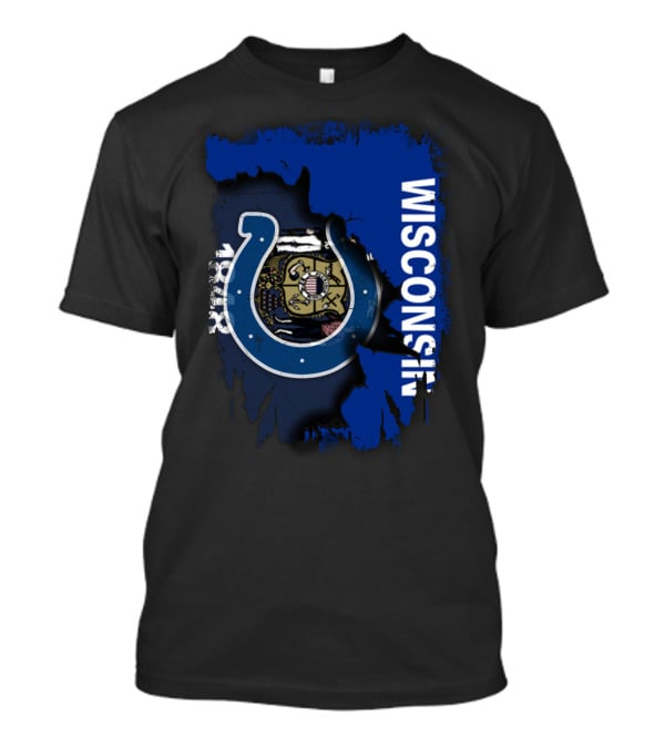 Wisconsin State Flag Colts Horseshoe Emblem T-Shirt