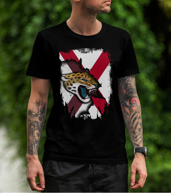Together Alabama With Jaguars Roaring Over Flag T-Shirt