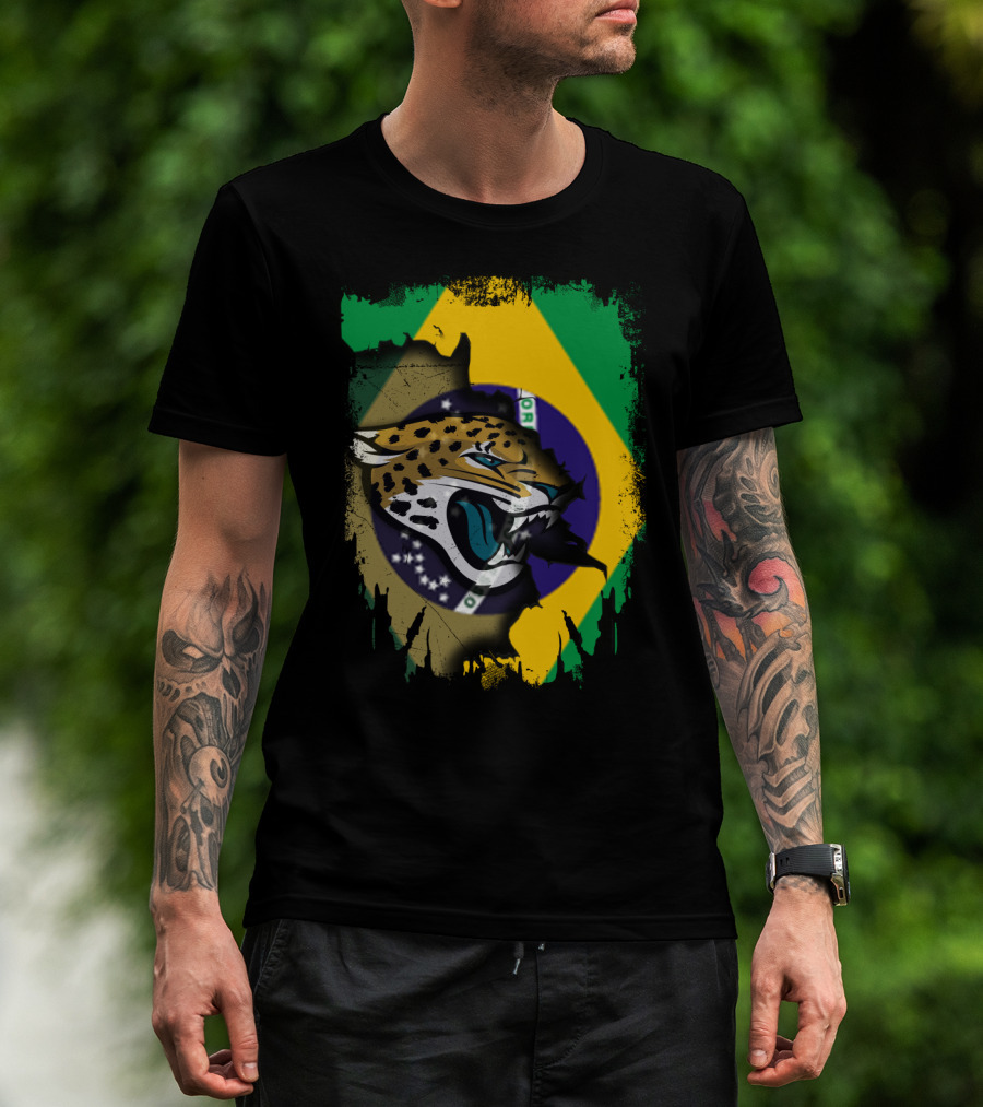 Brazilian Flag With Fierce Jaguar T-Shirt