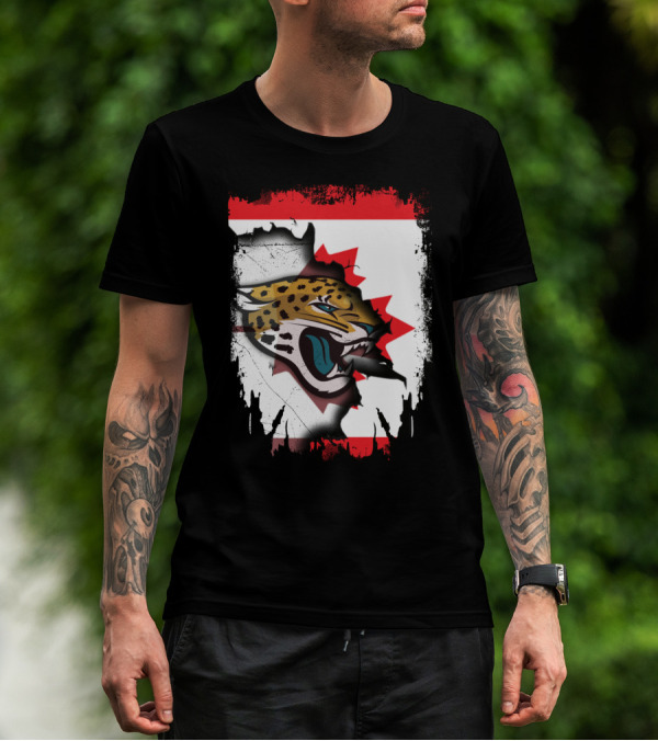Together Canada Jaguars Emblem With Maple Leaf Backdrop T-Shirt