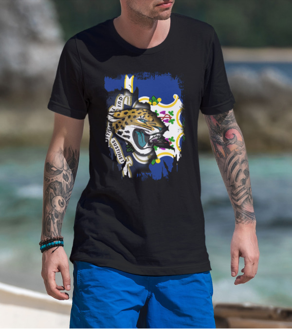 Connecticut Jaguars With Qui Transtulit Sustinet Flag Elements T-Shirt