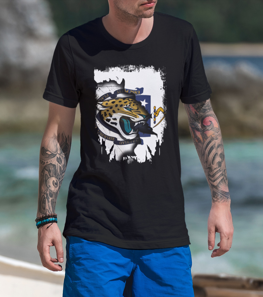 Massachusetts State Flag With Jaguar Head Emblem T-Shirt