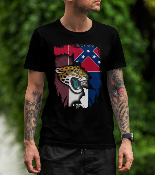 Together Mississippi With Jaguars Confederate Flag And Fierce Jaguar Head T-Shirt