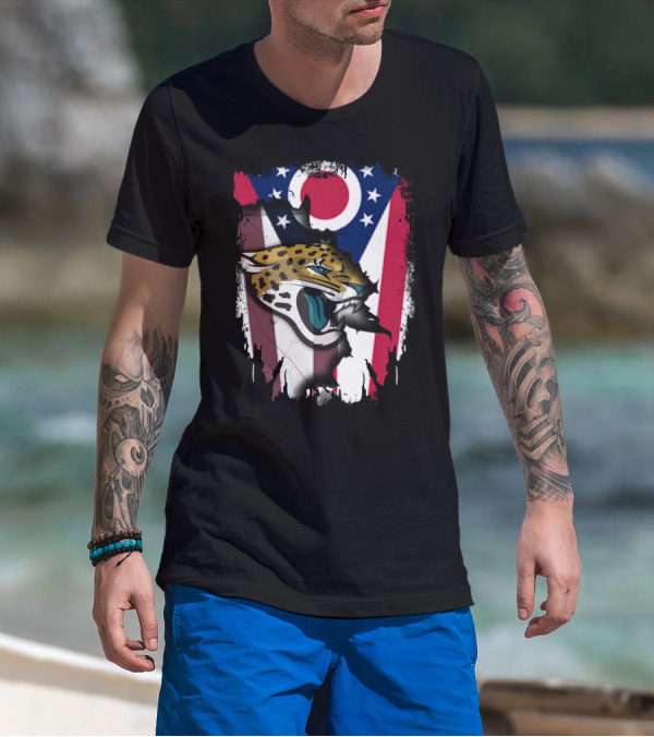 Together Ohio With Jaguars Roaring Against Ohio Flag Background T-Shirt