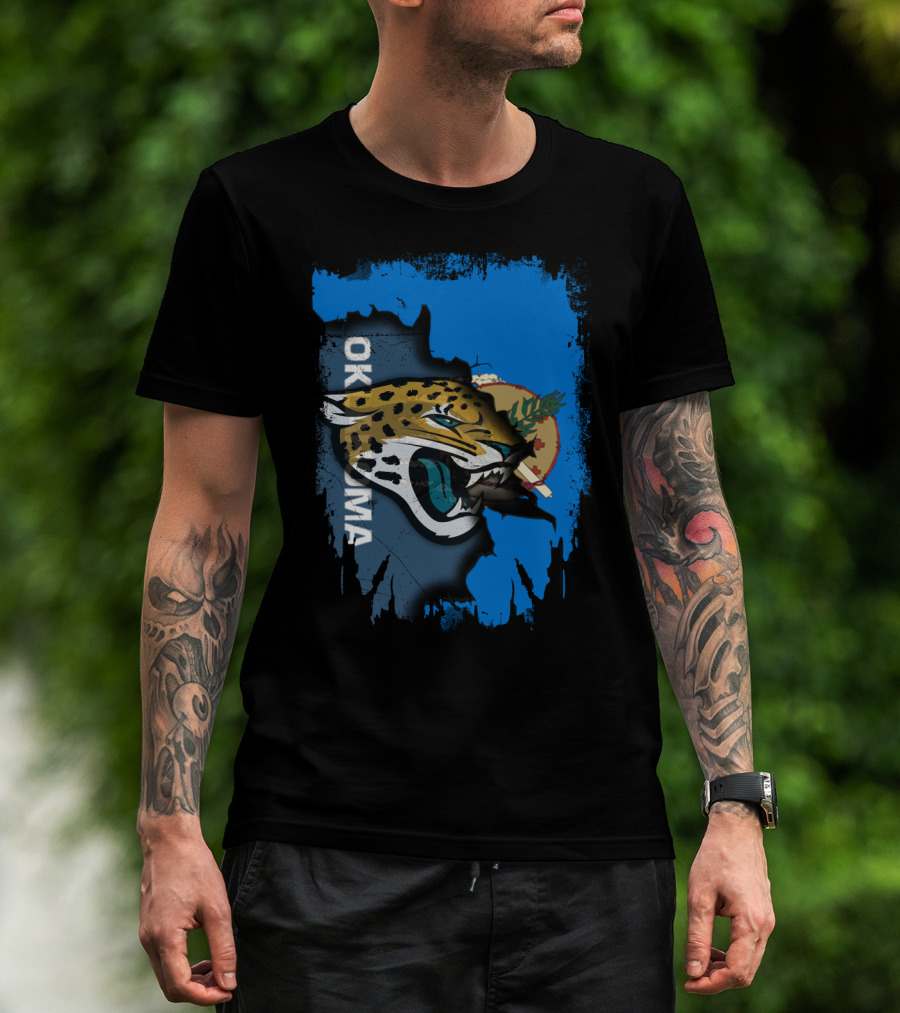 Oklahoma Jaguars With State Flag And Fierce Jaguar Head T-Shirt