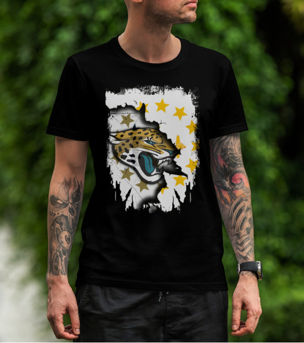 Rhode Island Star Pattern With Jaguars Roaring Together T-Shirt